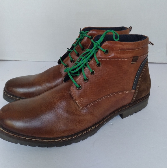 Mens Brown Leather Lace Up Ankle Boots with Green‎ Laces and Suede Heel Trim main image 5